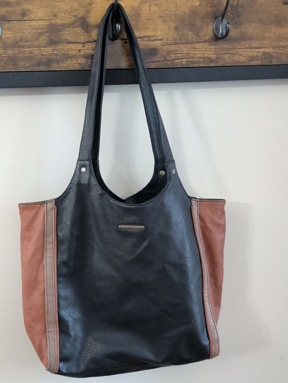 Black and Brown Two-Tone Leather Roxy Tote Bag